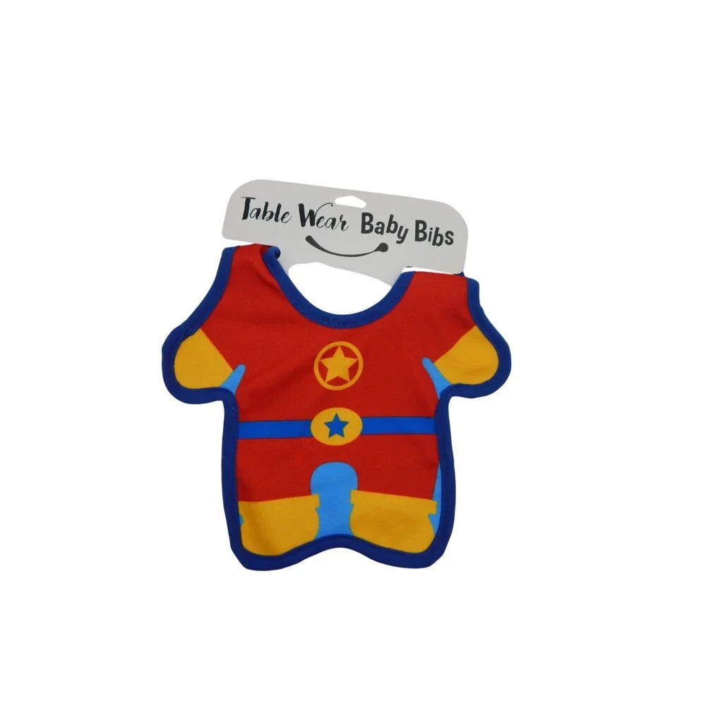 Table Wear Superhero Baby Bib Novelty Costume Style Red/Blue Yellow Trim